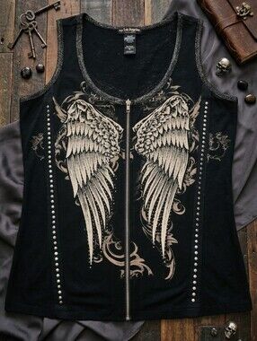 Black Angel Wings Zip-Front Tank with Studs